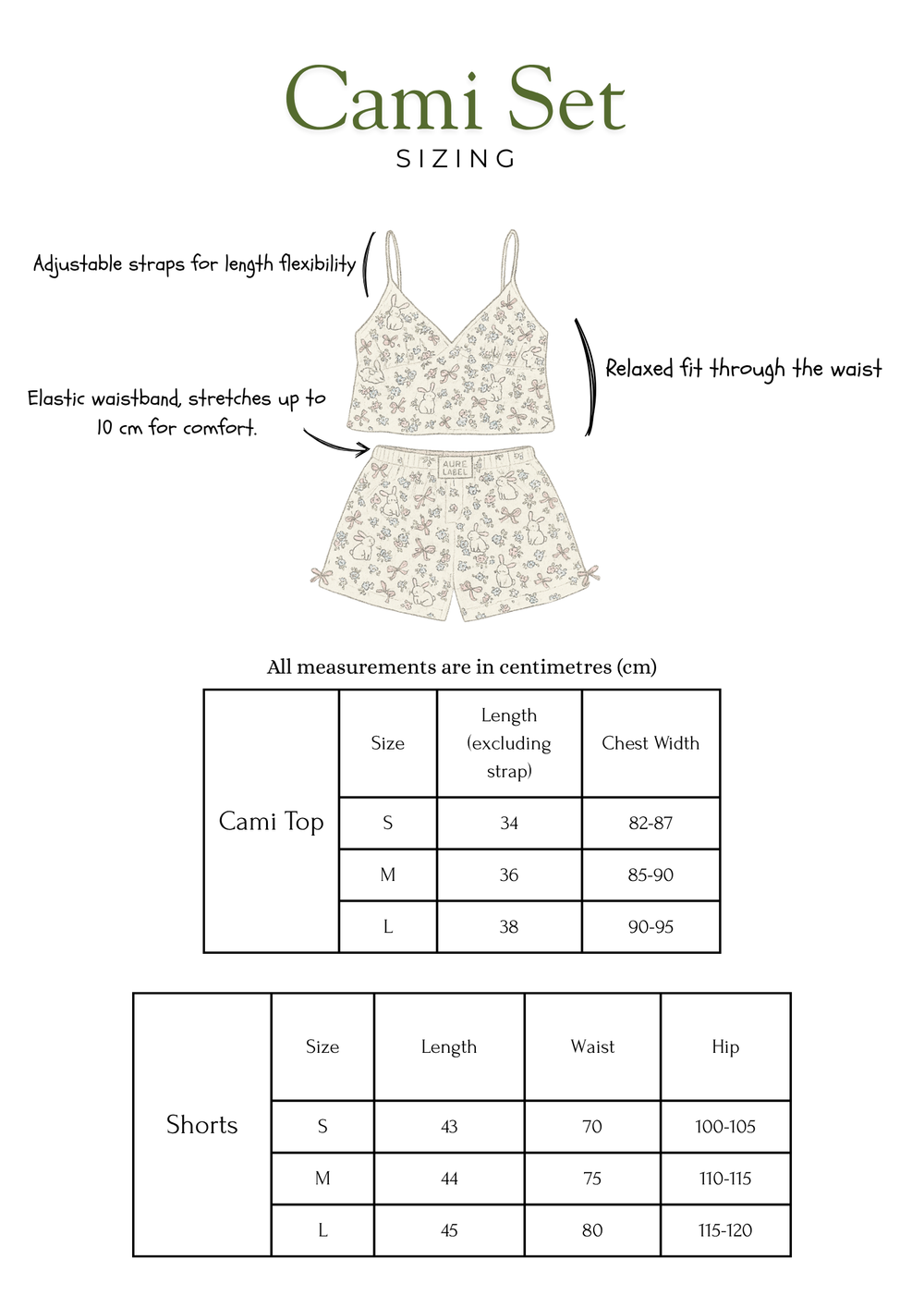 Size chart for Toasted Rouge Cami Set