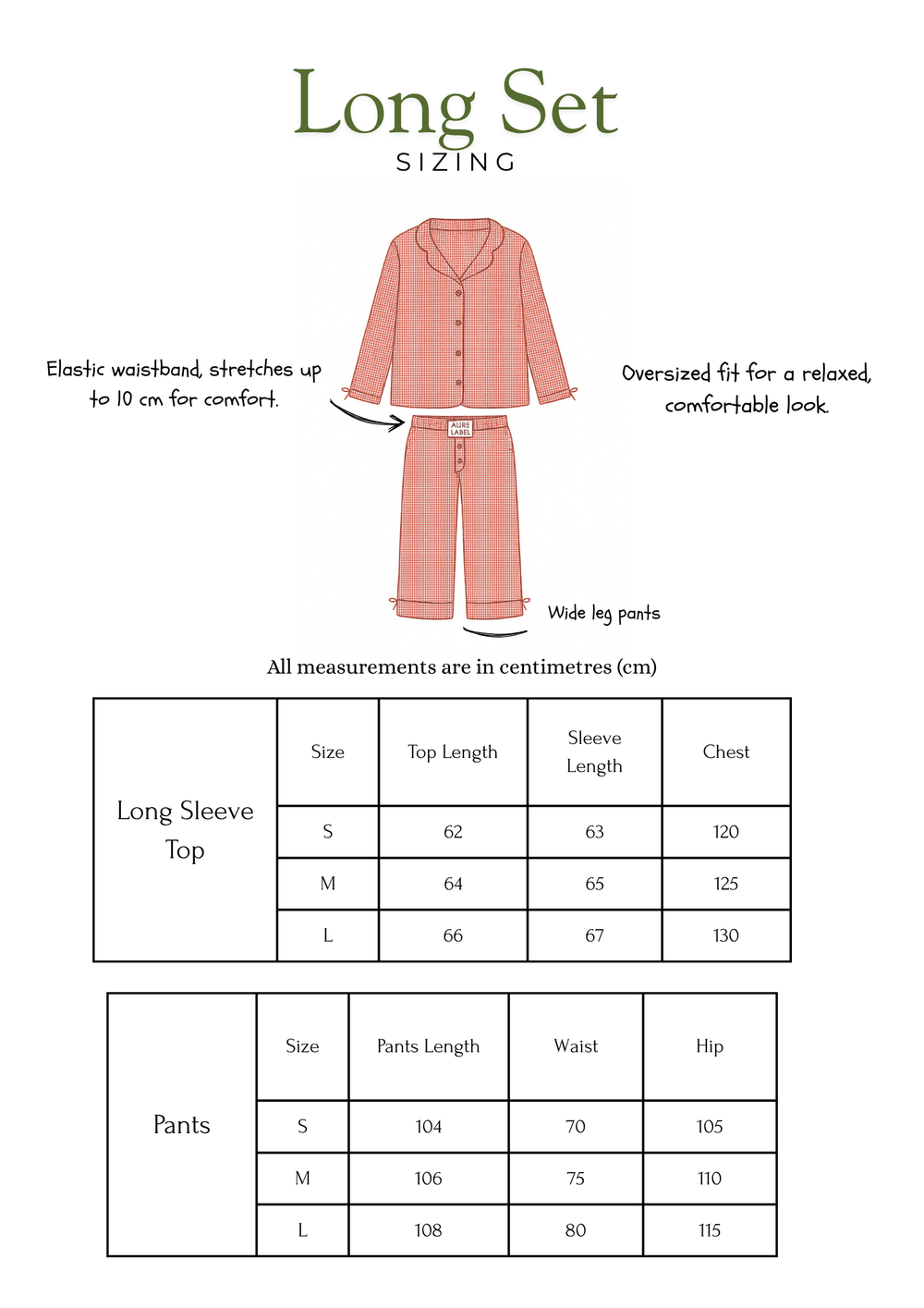 Size chart for Toasted Rouge Long Set